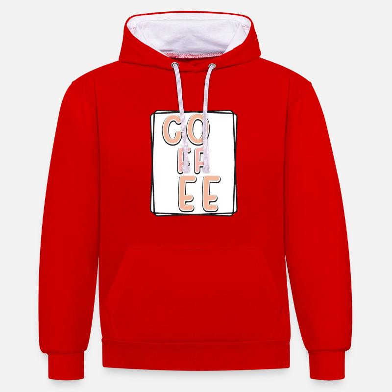 Kaffee Typo Panel - Kontrast-Hoodie - Rot/Weiß