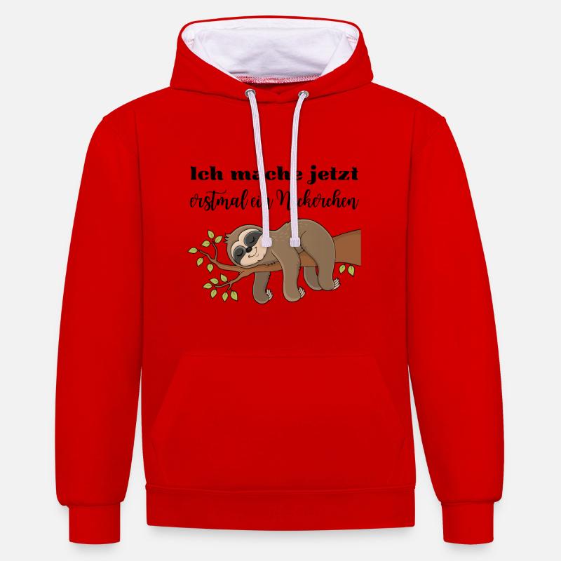 Ich mache jetzt erstmal ein Nickerchen - Kontrast-Hoodie - Rot/Weiß