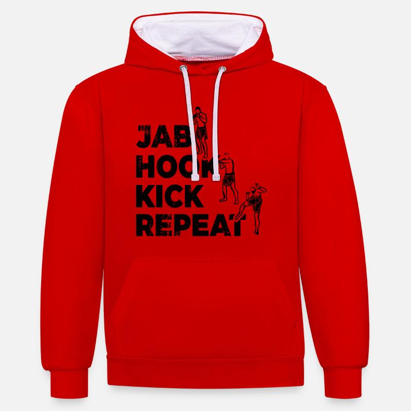 Routine de kickboxeur - Sweat à capuche contrasté - rouge/blanc