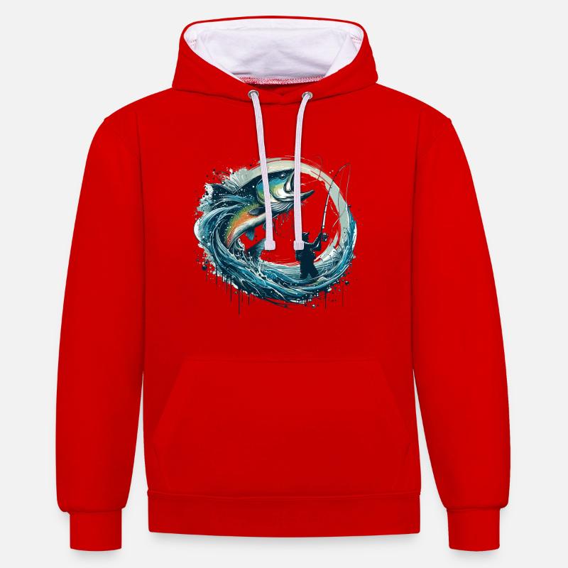 Cadeau dynamique de pêche - Sweat à capuche contrasté - rouge/blanc