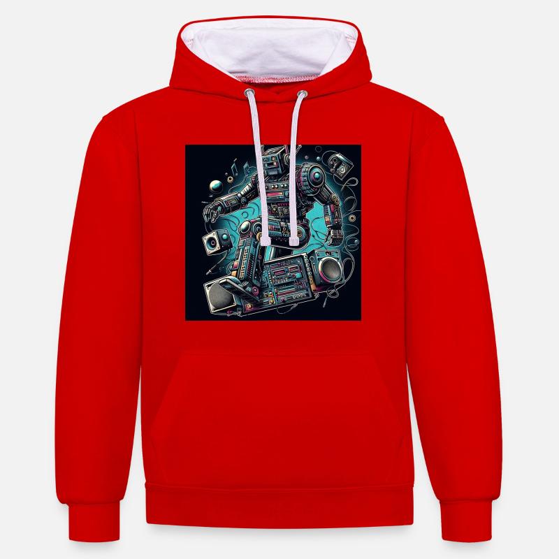 Analogo vibes AI robot Art - Sweat à capuche contrasté - rouge/blanc