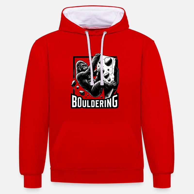 Bouldering Gorilla Silverback Cadeau - Sweat à capuche contrasté - rouge/blanc