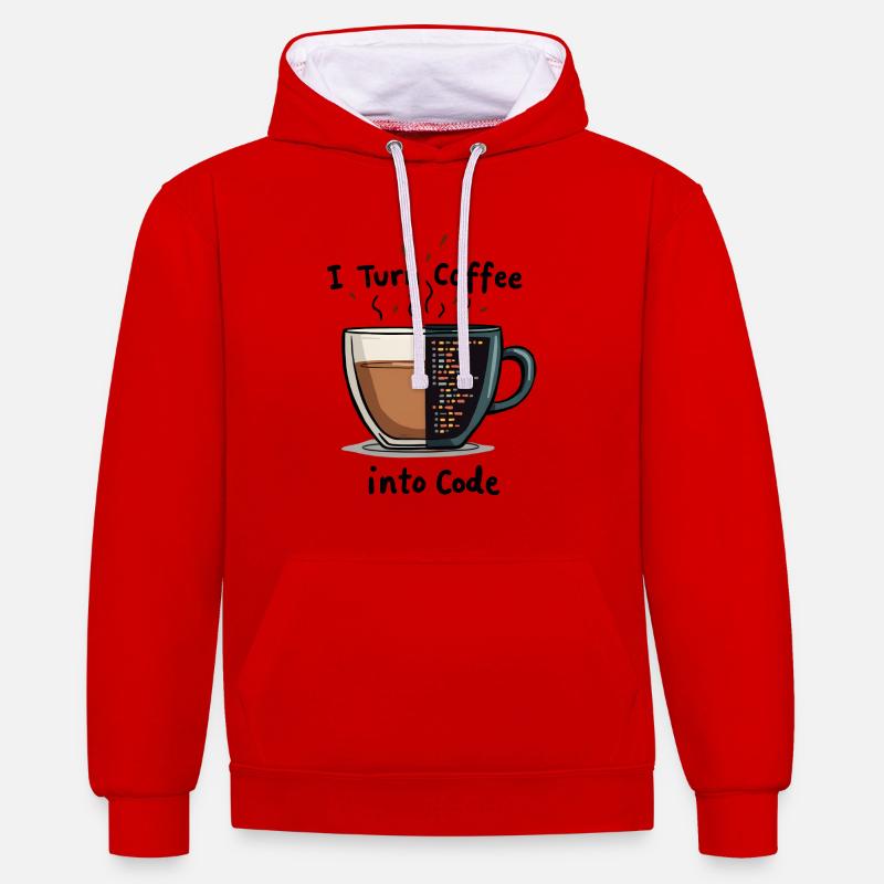 Du café au code - Sweat à capuche contrasté - rouge/blanc
