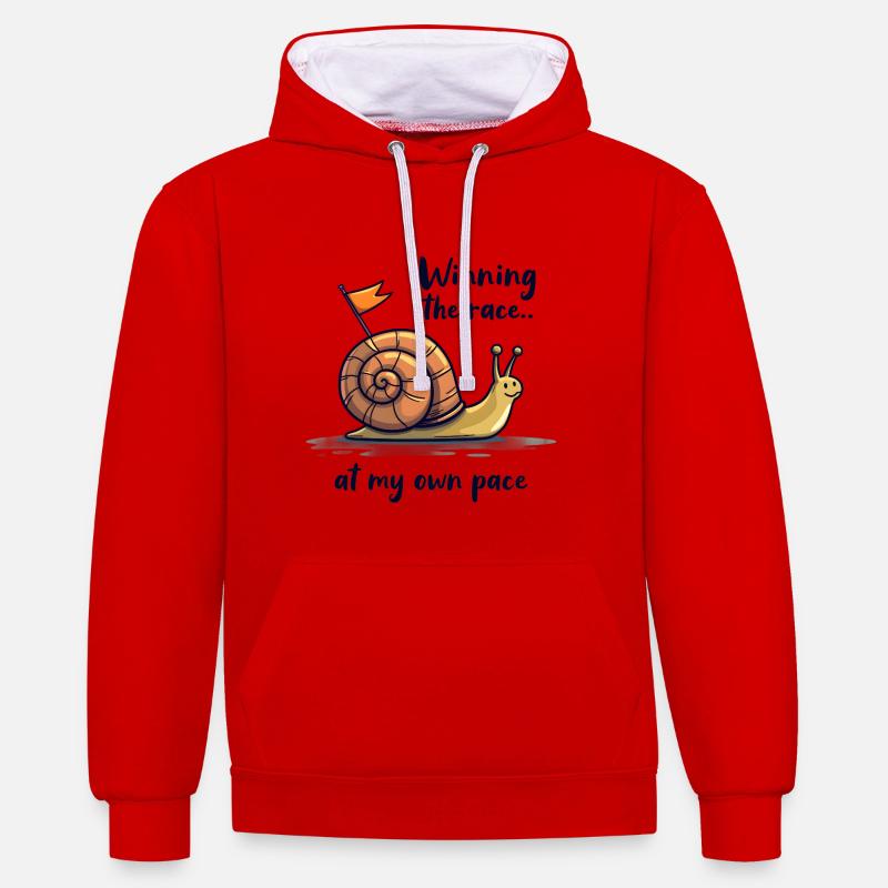 Escargot avec drapeau « Gagner la course » - Sweat à capuche contrasté - rouge/blanc