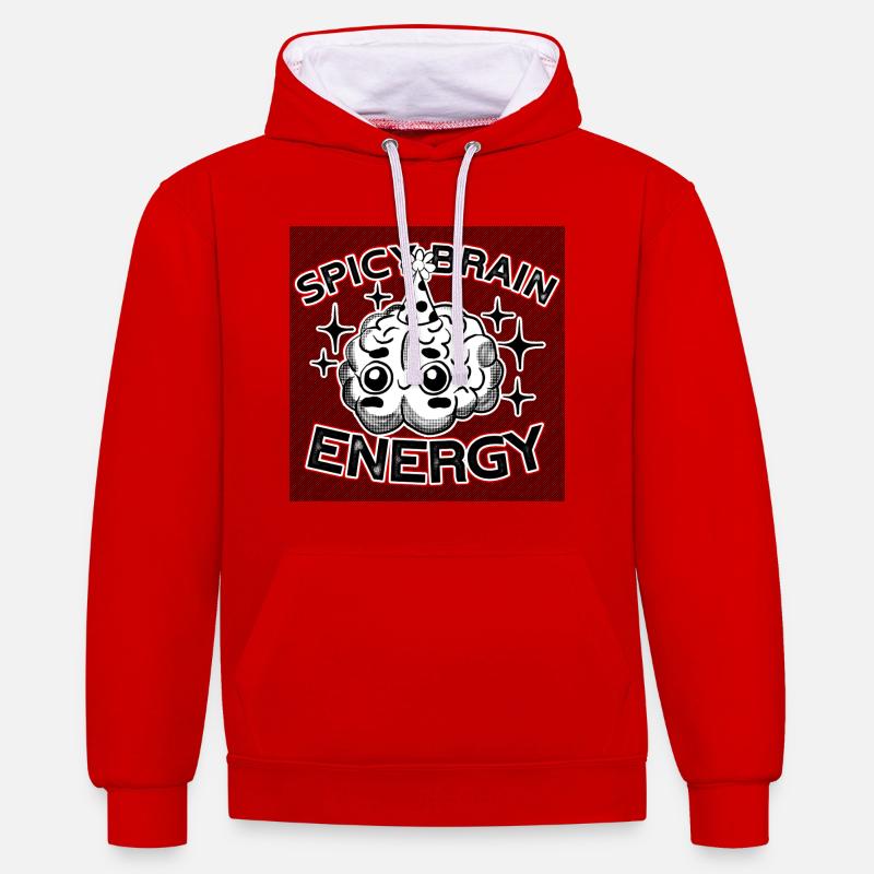 Spicy Brain Energy – mignon et chaotique ! - Sweat à capuche contrasté - rouge/blanc