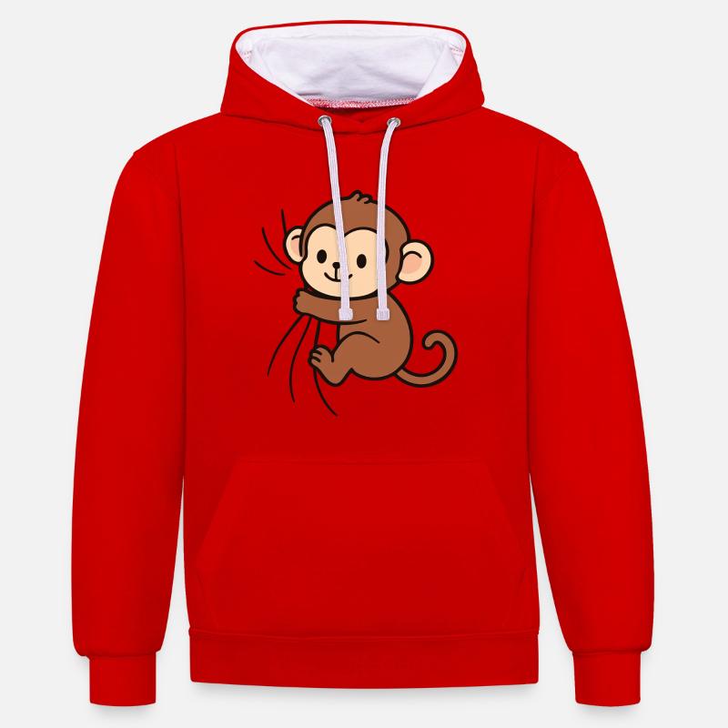 Cher petit singe - Sweat à capuche contrasté - rouge/blanc