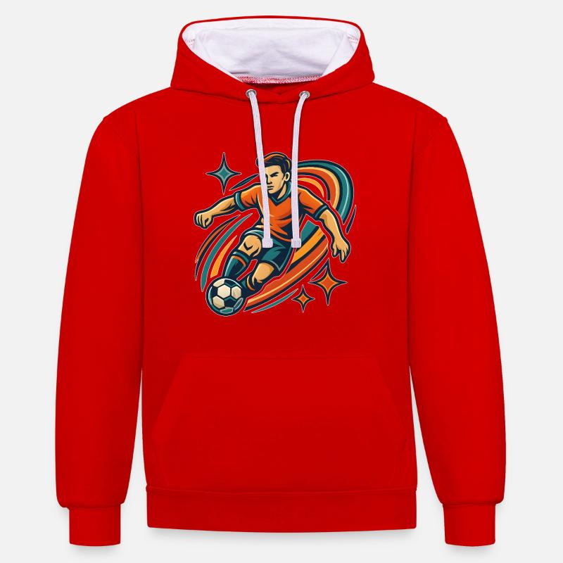 Dynamic Soccer Player Standing Design - Contrast hoodie - red/white