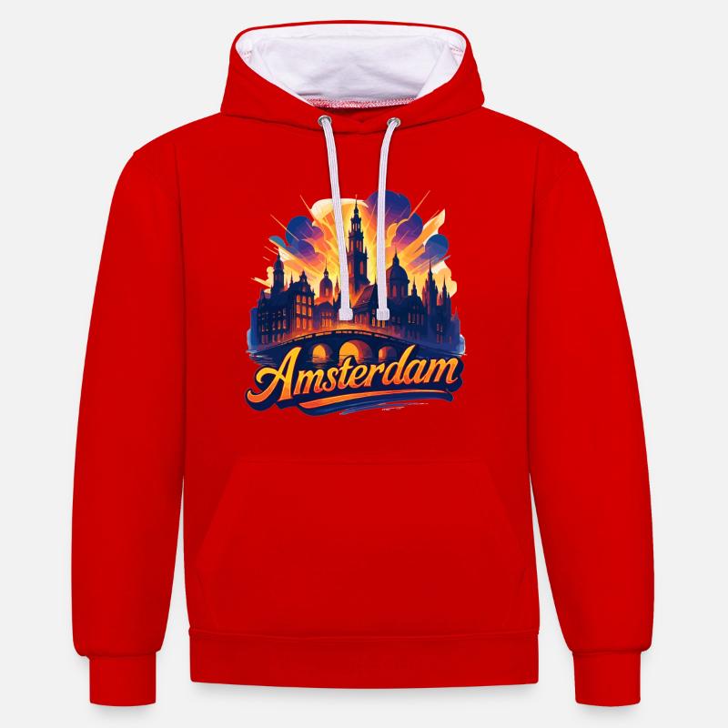 Amsterdam Capitale Pays-Bas Pays-Bas Cadeau - Sweat à capuche contrasté - rouge/blanc