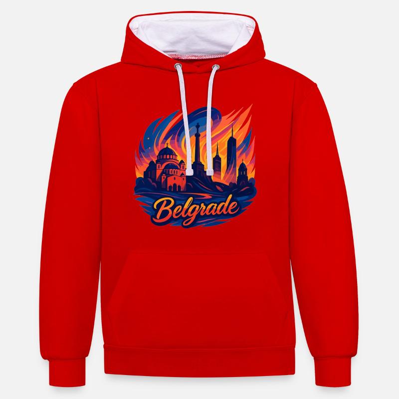 Belgrade Capitale Serbie Silhouette Cadeau - Sweat à capuche contrasté - rouge/blanc