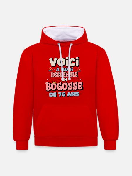 76th Birthday Humor Design - Contrast hoodie - red/white