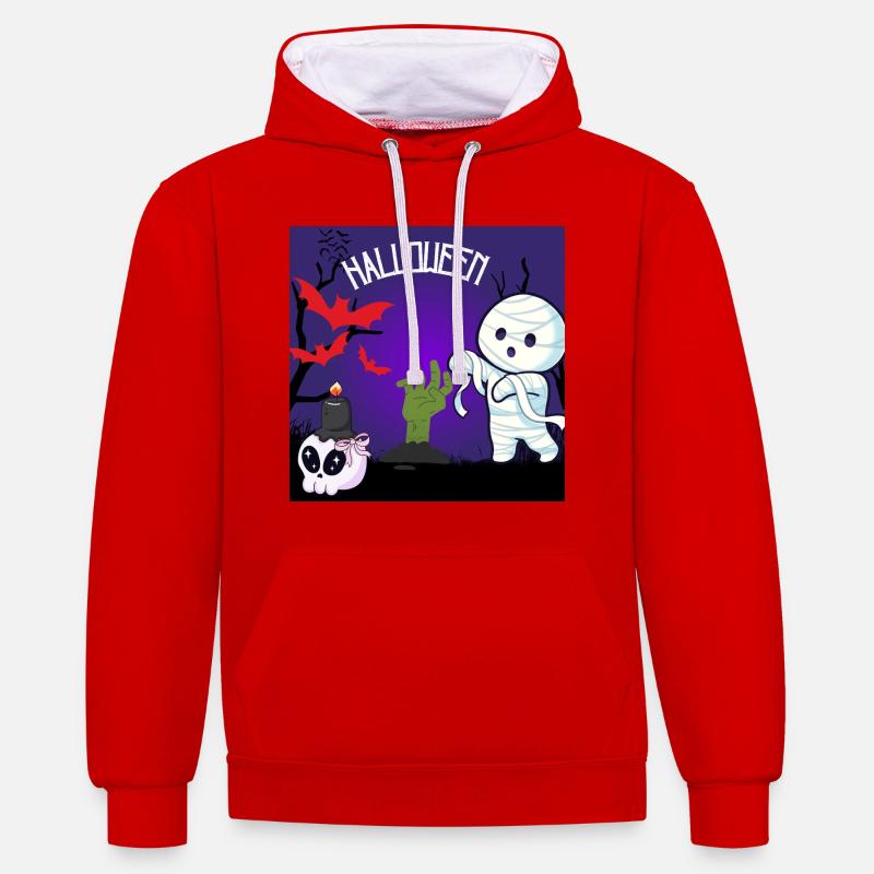 Mignon Halloween Momie et Zombie Main - Sweat à capuche contrasté - rouge/blanc