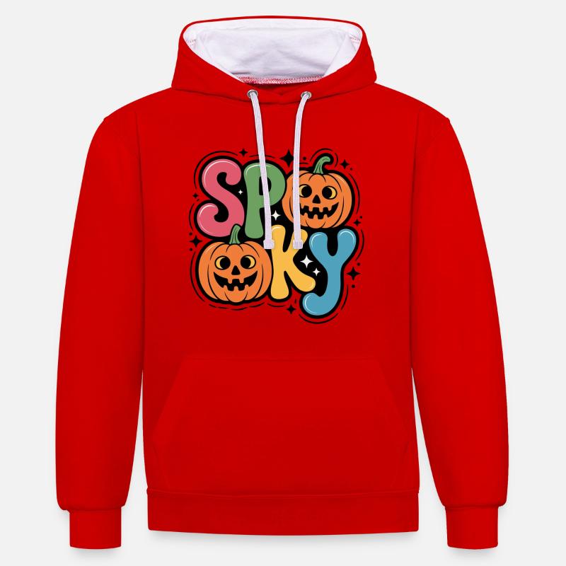 Lettrage pop citrouille effrayant - Sweat à capuche contrasté - rouge/blanc