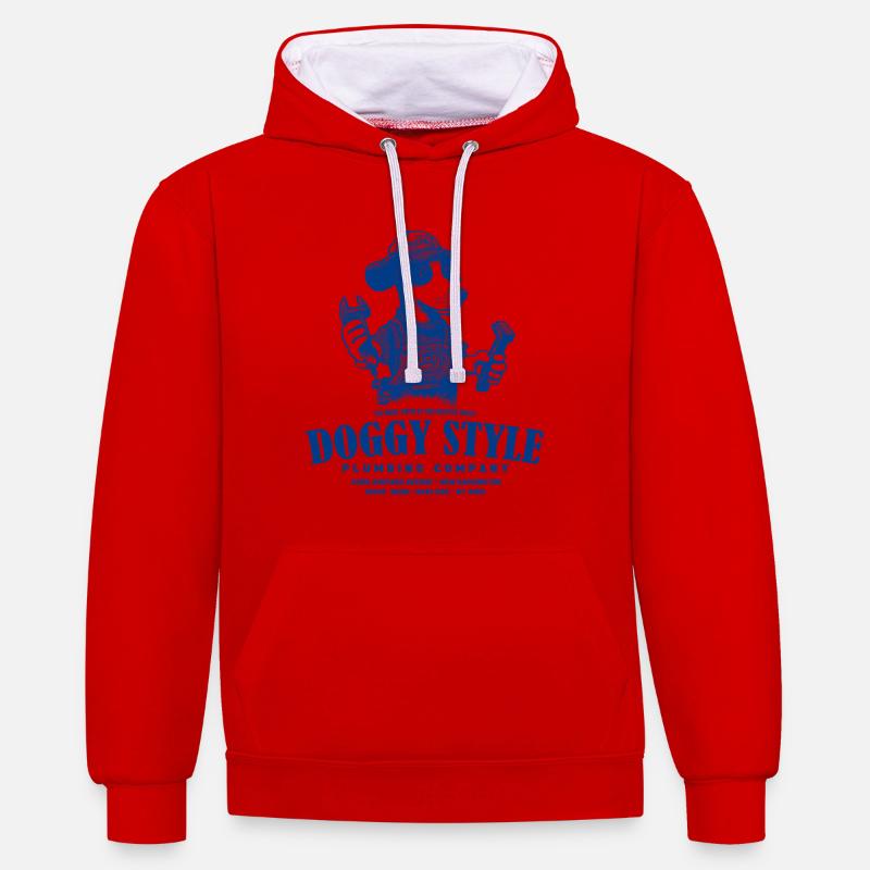 Service de plomberie en chien - Sweat à capuche contrasté - rouge/blanc