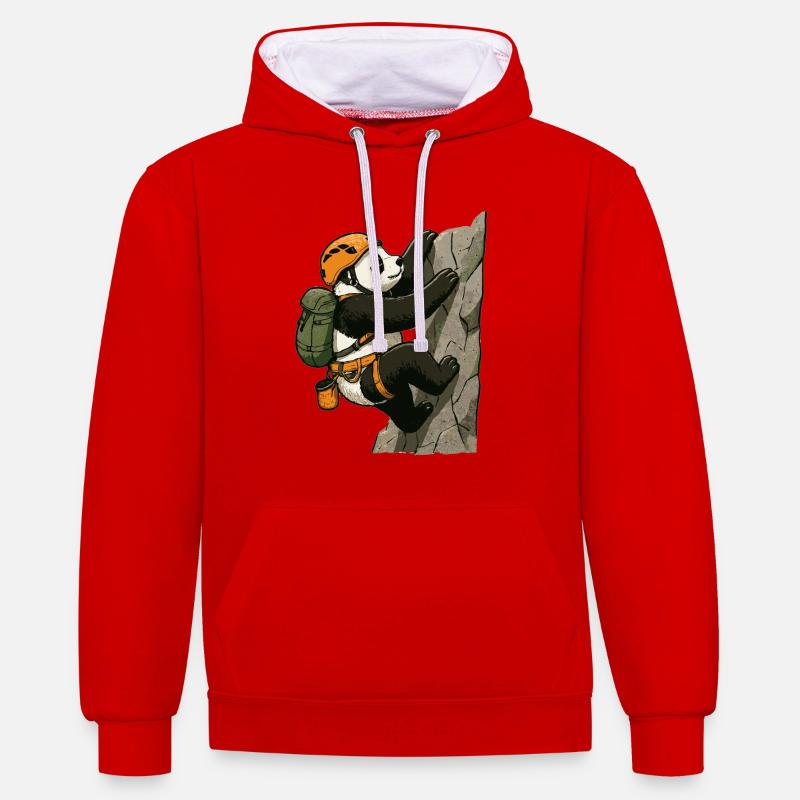 Bloc panda avec du matériel d’escalade - Sweat à capuche contrasté - rouge/blanc