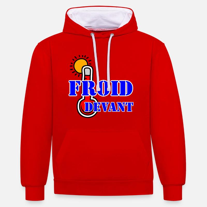 FROID DEVANT. - Sweat à capuche contrasté - rouge/blanc