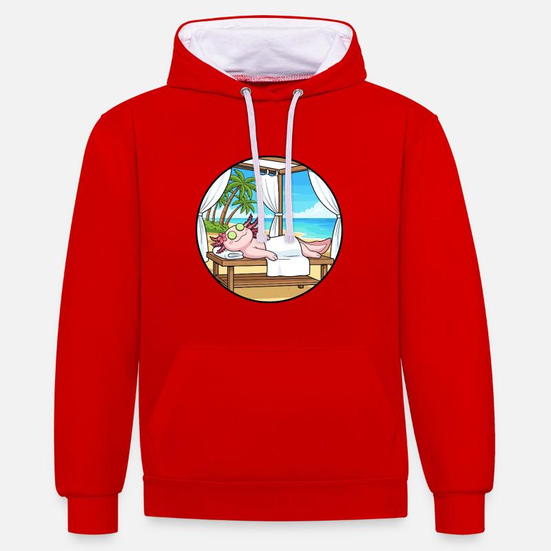 Spa plage Poisson Axolotl Art relaxant - Sweat à capuche contrasté - rouge/blanc