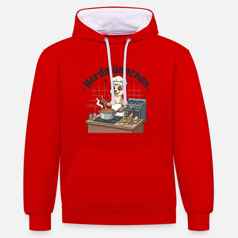 Herdmännchen Koch Erdmännchen am Herd  - Kontrast-Hoodie - Rot/Weiß