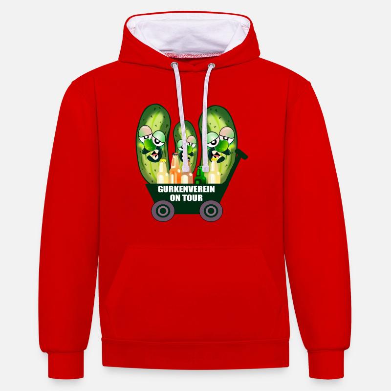 Bière à main du Cucumber Club - Sweat à capuche contrasté - rouge/blanc