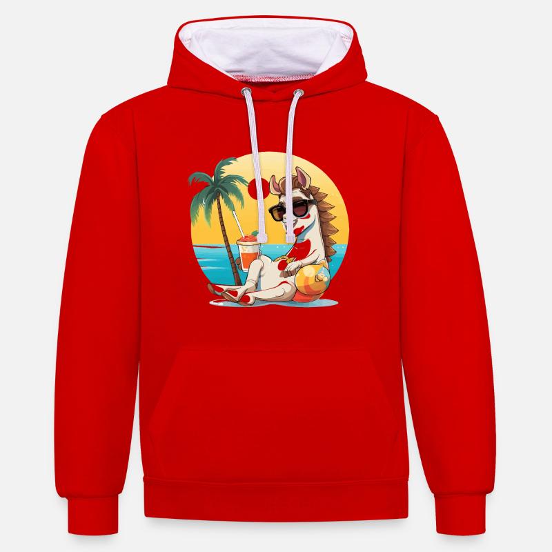 Sunny Beach Llama en vacances - Sweat à capuche contrasté - rouge/blanc