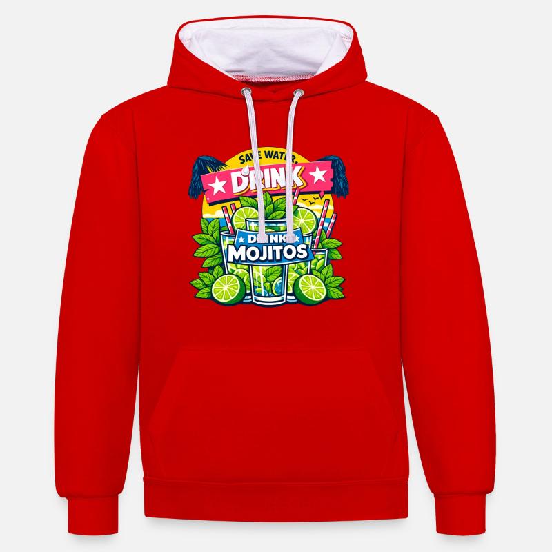 Sauvez l'eau, buvez Mojitos - Sweat à capuche contrasté - rouge/blanc