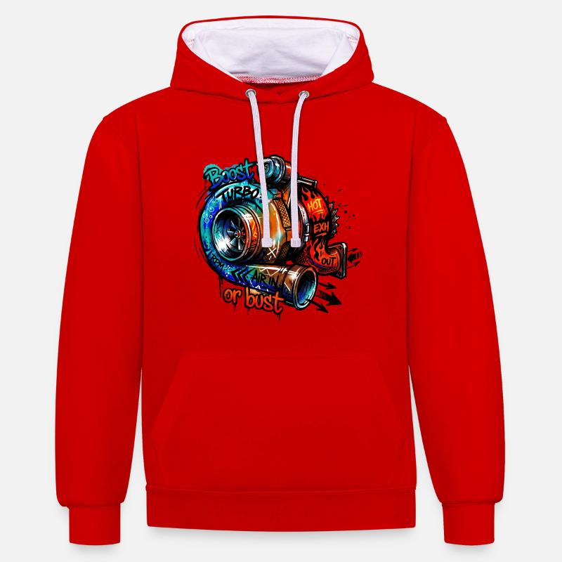 Turbo Boost ou Bust - Sweat à capuche contrasté - rouge/blanc