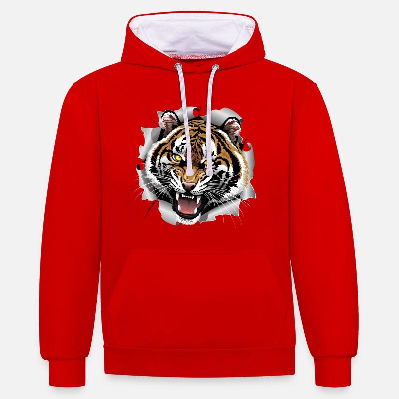 Tiger Roaring Attack - Contrast hoodie - red/white