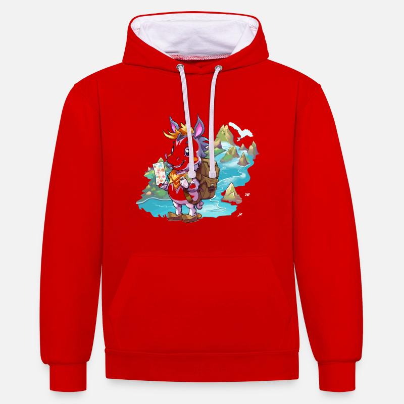 Chèvre d’aventure côtière - Sweat à capuche contrasté - rouge/blanc