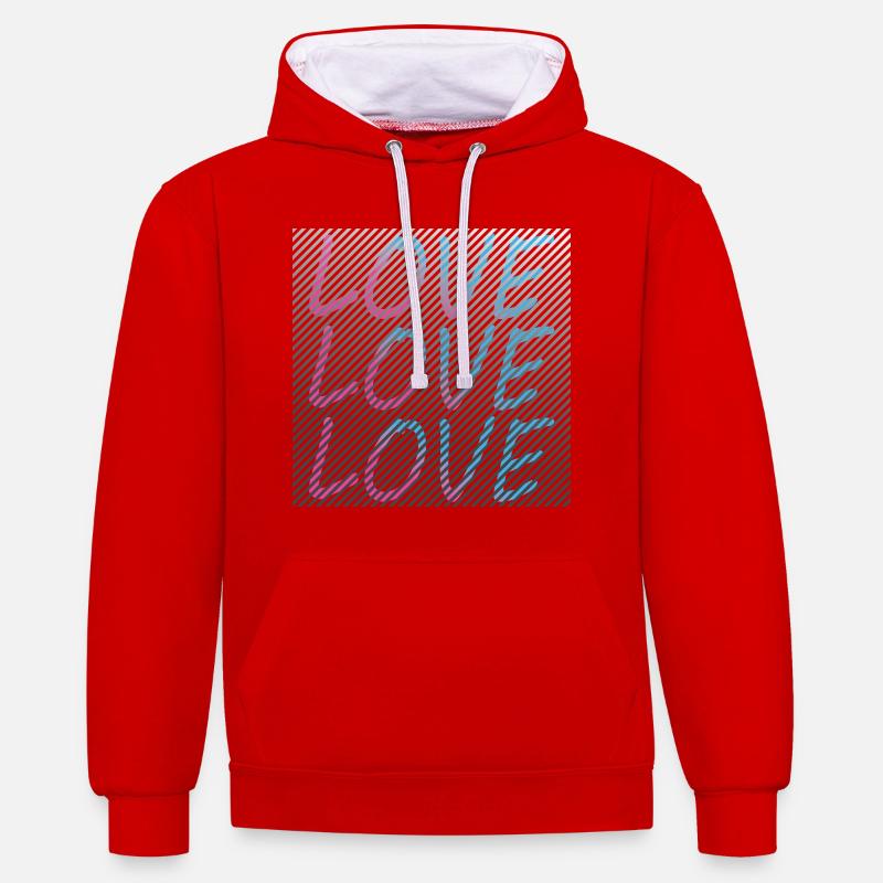 Lettrage Love dégradé sur rayures - Sweat à capuche contrasté - rouge/blanc