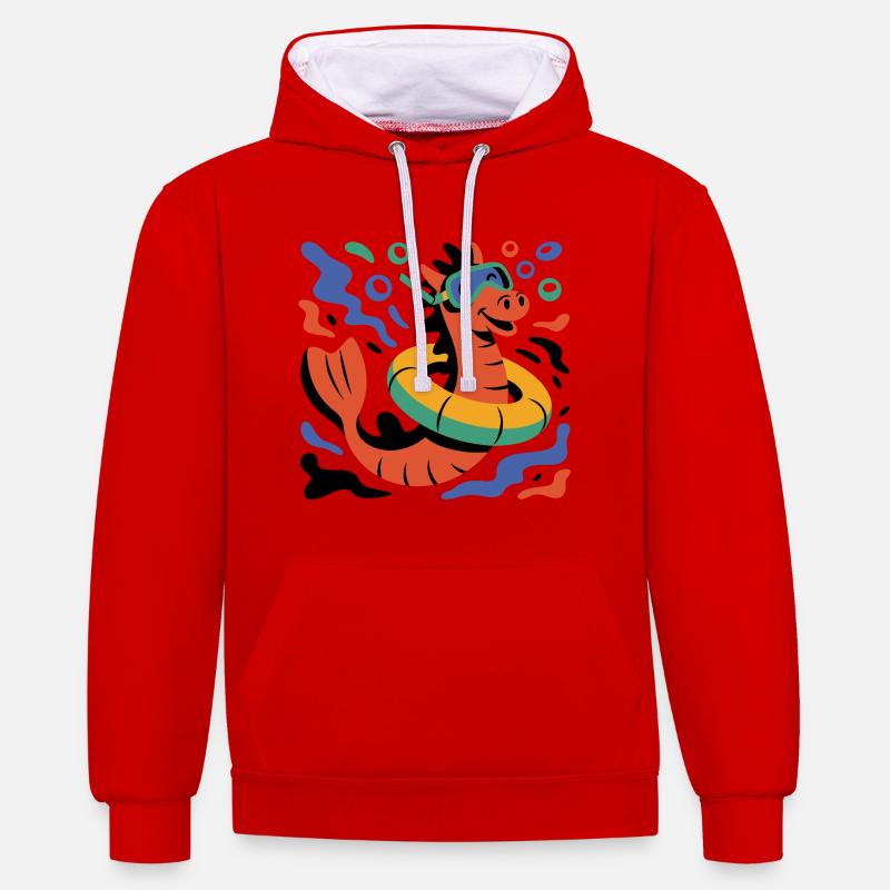 Hippocampe cool - Sweat à capuche contrasté - rouge/blanc