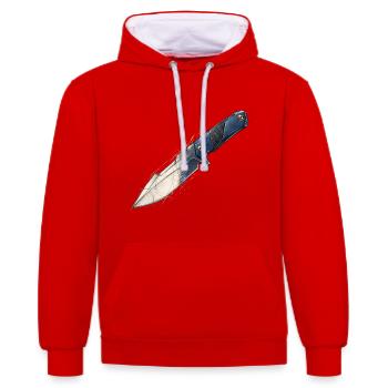 Dague esquissée à lame bleue - Sweat à capuche contrasté - rouge/blanc - Devant - Liana (172cm) & Jaron (178cm)