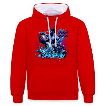 Wassermann – Astrologiegeschenk - Kontrast-Hoodie - Rot/Weiß - Vorne - Liana (172cm) & Jaron (178cm)