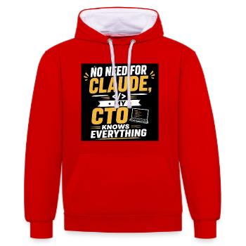 Claude und CTO in Begleitung - Kontrast-Hoodie - Rot/Weiß - Vorne - Liana (172cm) & Jaron (178cm)