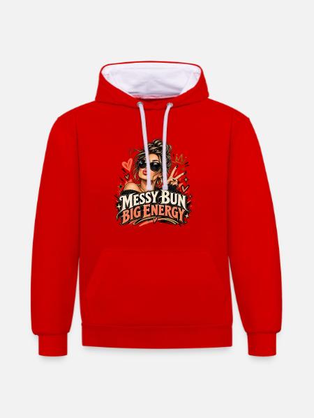 Große Energie - Kontrast-Hoodie - Rot/Weiß