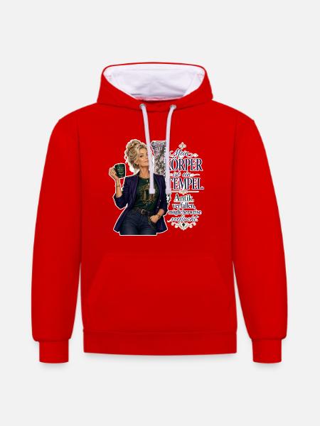 Mein Körper ist ein Tempel - Kontrast-Hoodie - Rot/Weiß
