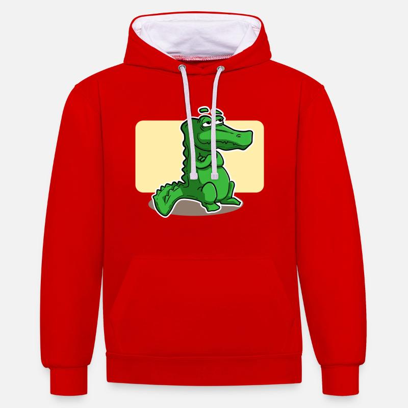 crocodile doux - Sweat à capuche contrasté - rouge/blanc