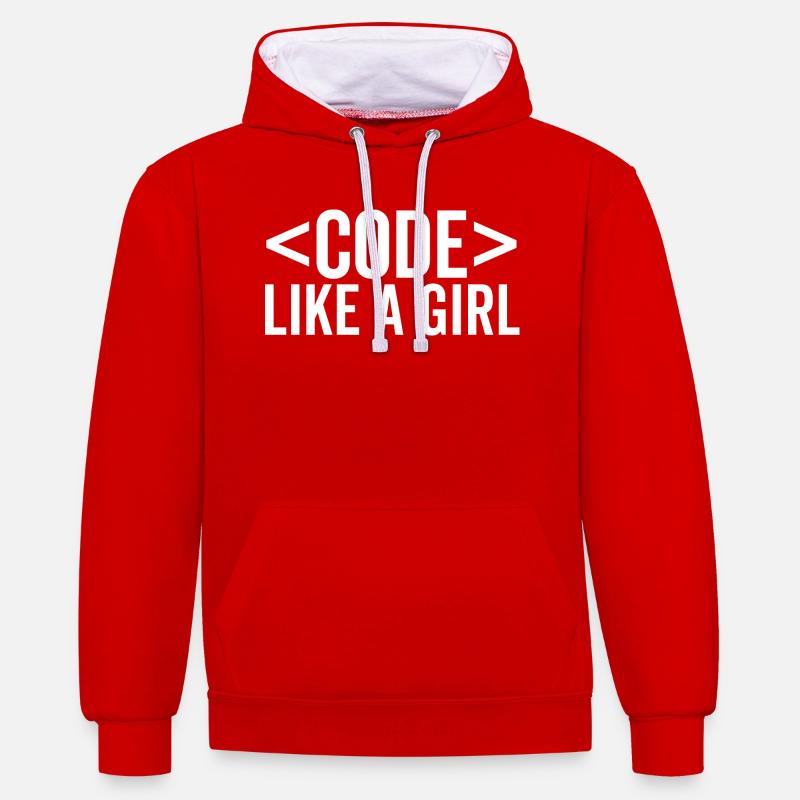 Code wie ein Mädchen - Kontrast-Hoodie - Rot/Weiß