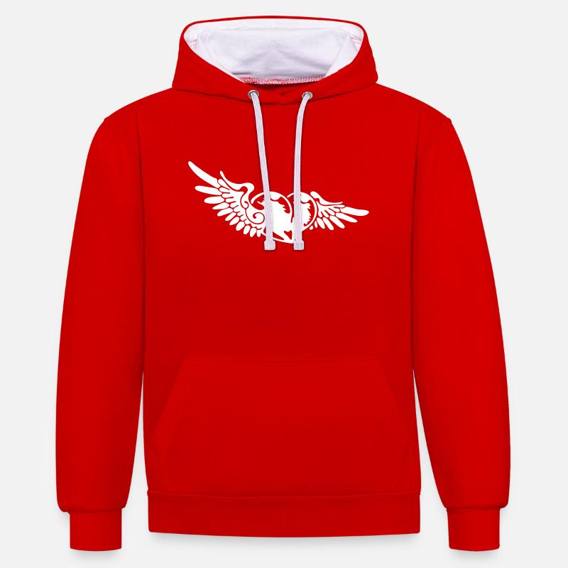 Coeur volant avec ailes - Sweat à capuche contrasté - rouge/blanc
