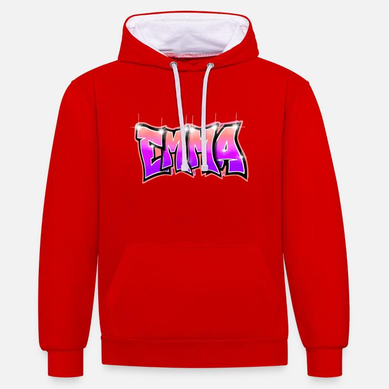 Graffiti Name EMMA Pink - Sweat à capuche contrasté - rouge/blanc