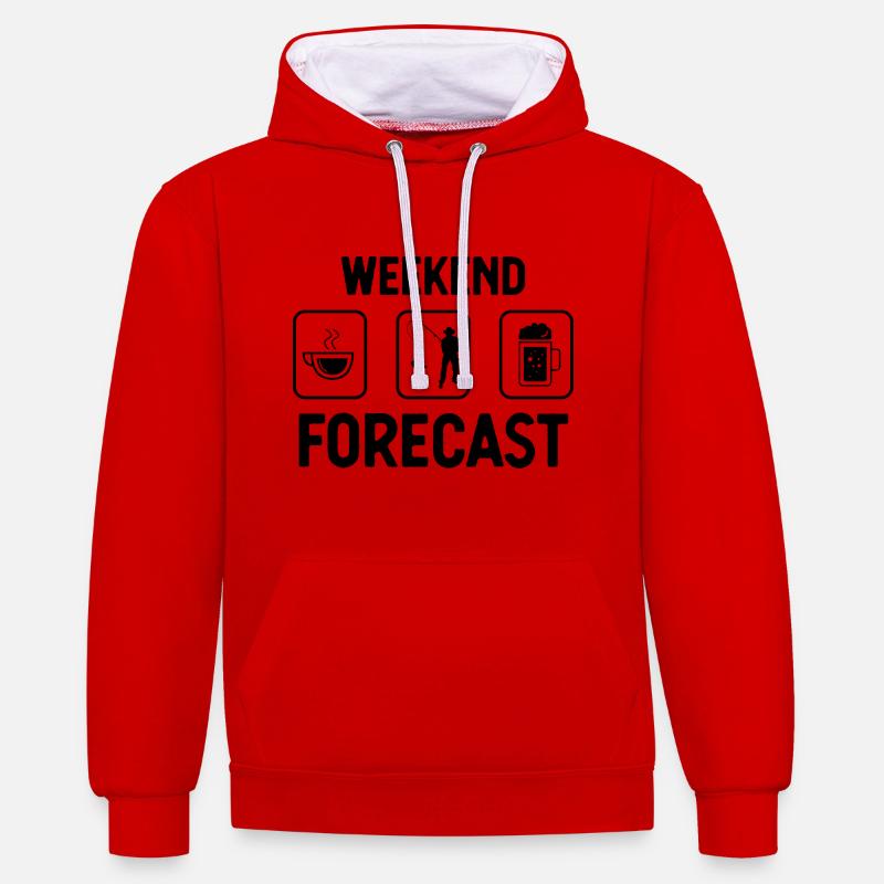 Prévisions du week-end - (2) - Sweat à capuche contrasté - rouge/blanc
