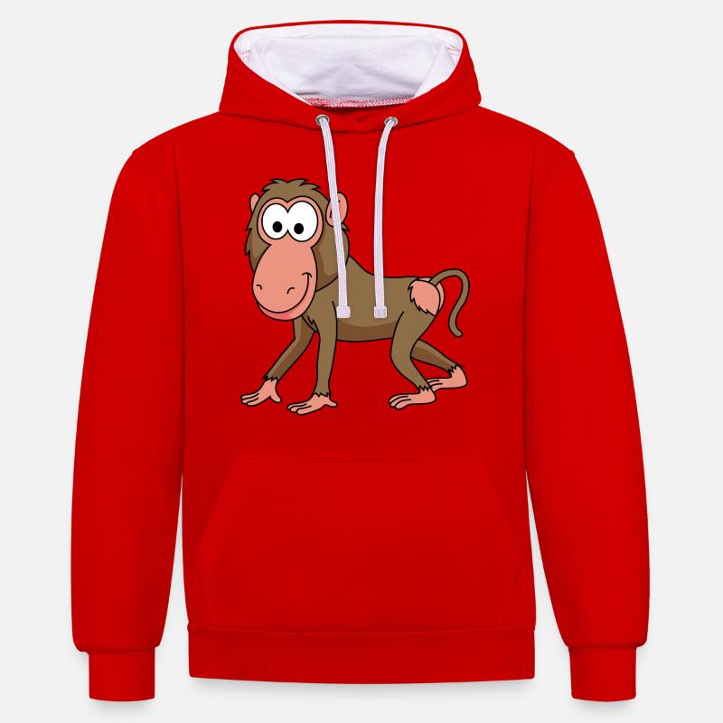 Bande dessinée singe singe - Sweat à capuche contrasté - rouge/blanc