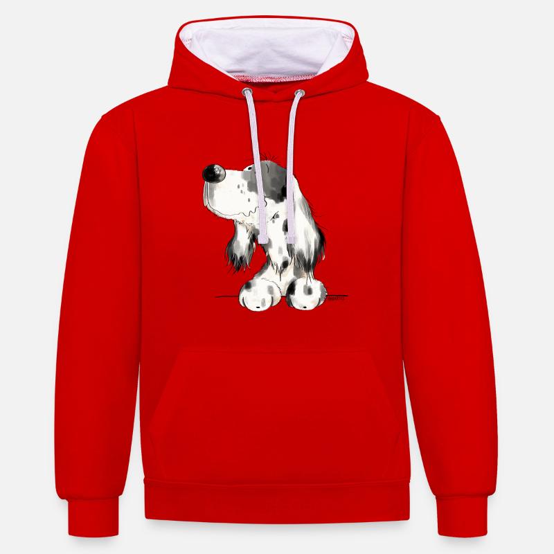 Englischer Setter I Hunde Comic Geschenk - Kontrast-Hoodie - Rot/Weiß