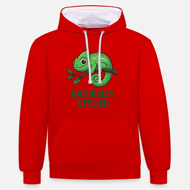 Caméléon élégant - Sweat à capuche contrasté - rouge/blanc