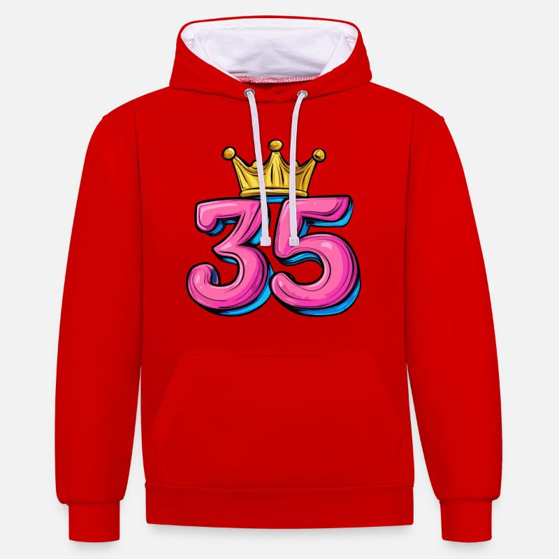 Couronne à 35 chiffres - Sweat à capuche contrasté - rouge/blanc