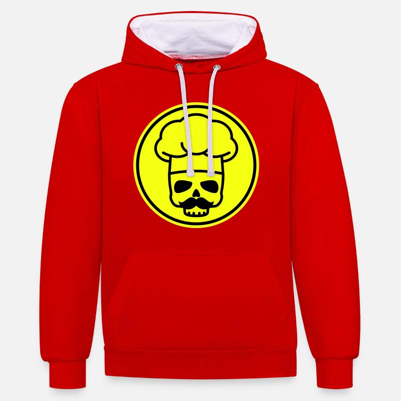 Icône du crâne de cuisinier - Sweat à capuche contrasté - rouge/blanc