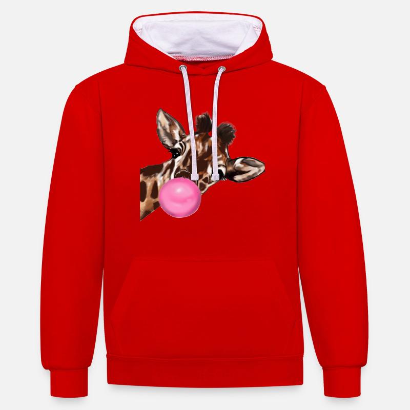 Girafe avec Bubble gum - Sweat à capuche contrasté - rouge/blanc