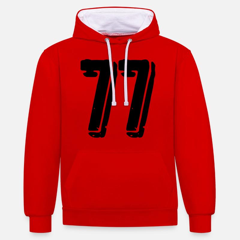 Maillot numéro 77 - Sweat à capuche contrasté - rouge/blanc