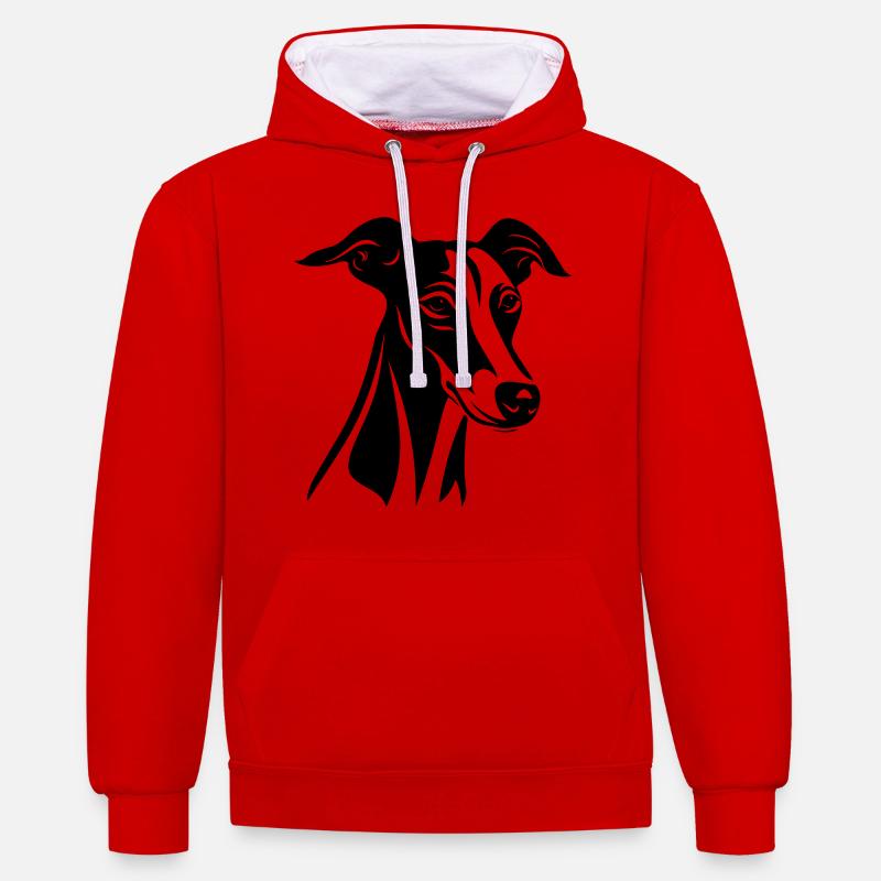 Tête de chien lévrier - Sweat à capuche contrasté - rouge/blanc
