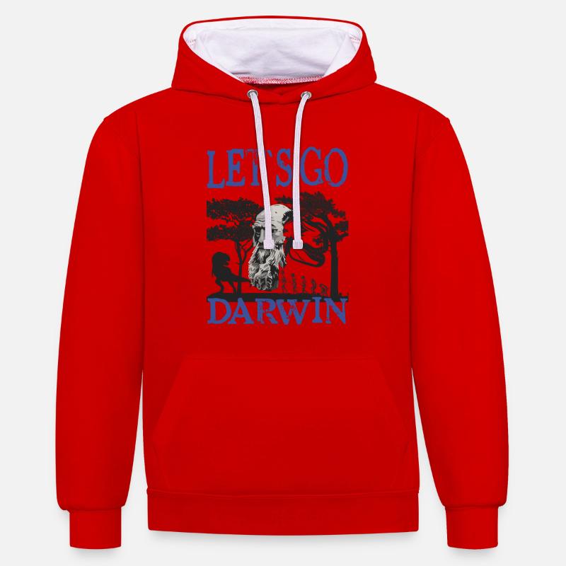 Charles Darwin Evolution textile gift idea - Contrast hoodie - red/white