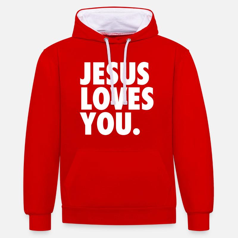 JÉSUS VOUS AIME - Sweat à capuche contrasté - rouge/blanc