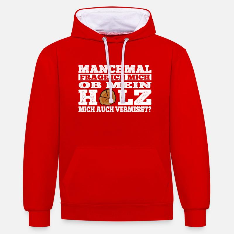 Bois - manquant - Sweat à capuche contrasté - rouge/blanc